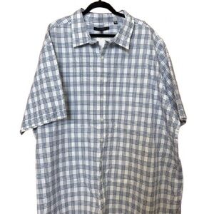 Men's Short-Sleeve Button-Down Plaid Shirt - Blue & White